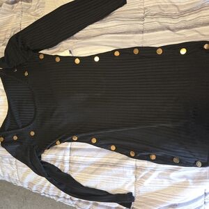 Elegant Black Long Sleeve Dress with Gold Accents